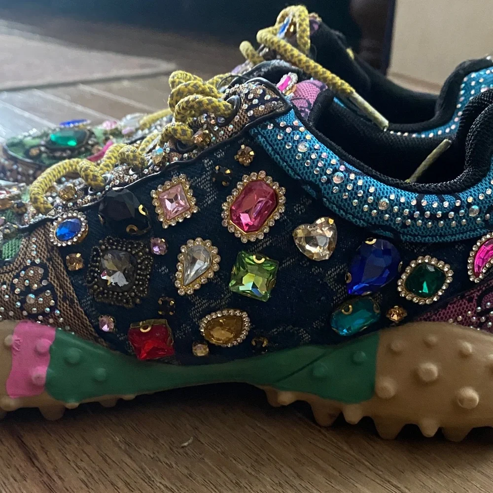 Taxi Rhinestone Canvas Bling Shoes Sz 10 Multicolor Gems - Picture 5 of 16